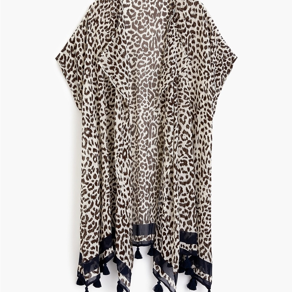 J. Crew Leopard Print Tassel Swim Cover-Up Poncho Size M/L Style L9713 - Picture 3 of 9